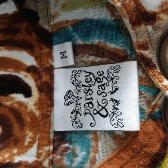 Parsley & Sage Medium Green Brown Abstract Print Grommet Lightweight Jacket - Picture 4 of 16